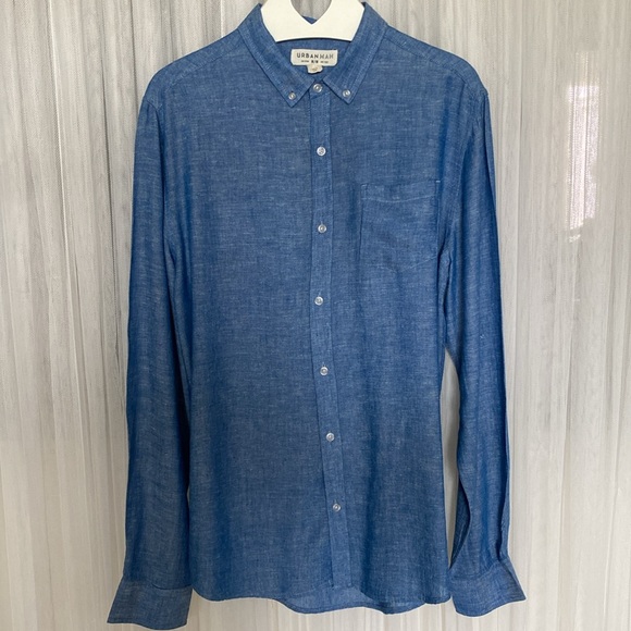 Urbanman linen/rayon casual, chambray, summer, beach, button down shirt! Size M - Picture 13 of 13
